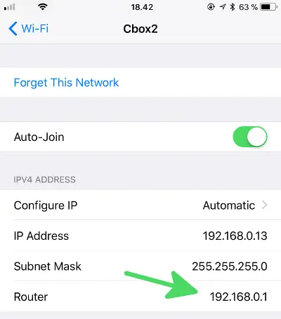 How to find your Router IP on iPhone - step4: Check the Gateway entry